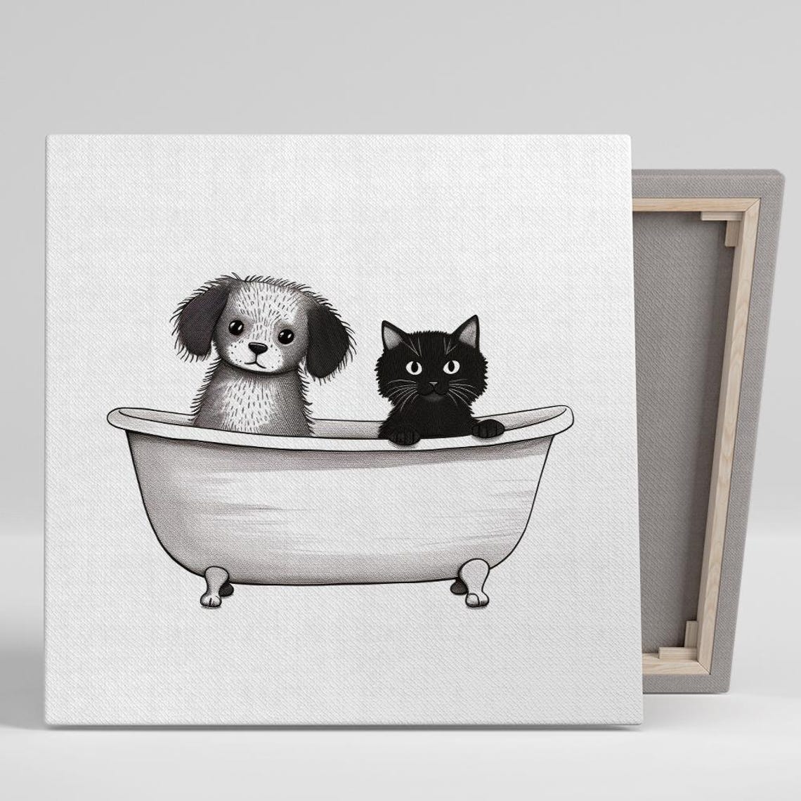 Bathtub Buddies Art Or Poster Whimsical Animal Decor Bathroom Nursery Laundry Room Wall Art Black White Grey Cute Illustration