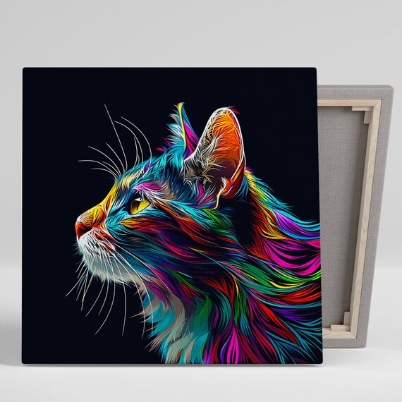 Rainbow Spectrum Cat Profile Neon Pop Art Colorful Contemporary Poster