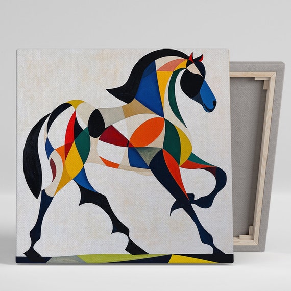 Horse Art Or Poster Abstract Contemporary Decor Living Room Office Bedroom Art Geometric Equine Elegance In Blue Red Yellow Black