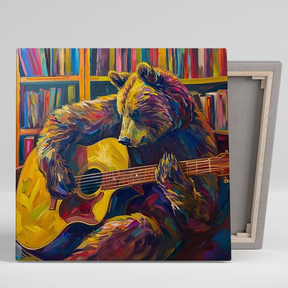 Bear Strummer Bohemian Art Print for Living Room