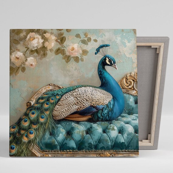 Regal Peacock Elegance Art Print, Traditional Decor