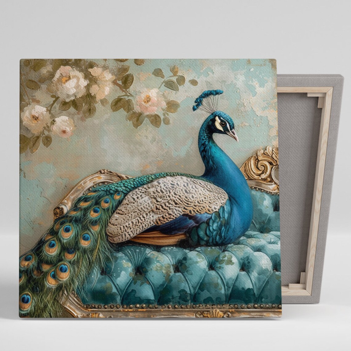 Regal Peacock Elegance Art Print, Traditional Decor