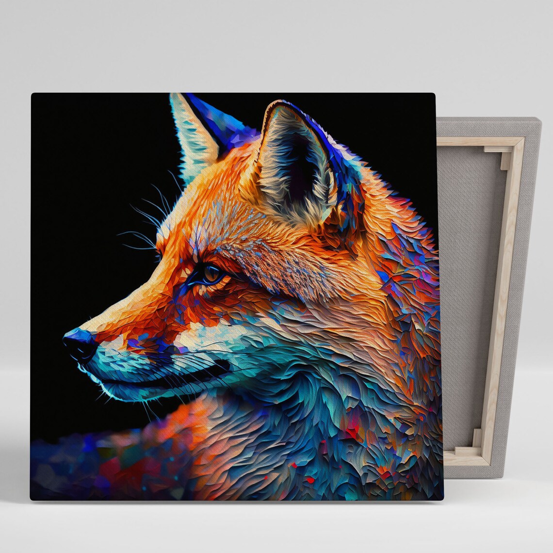 Fox Portrait Layered Orange And Teal Modern Wildlife Wall Canvas Poster