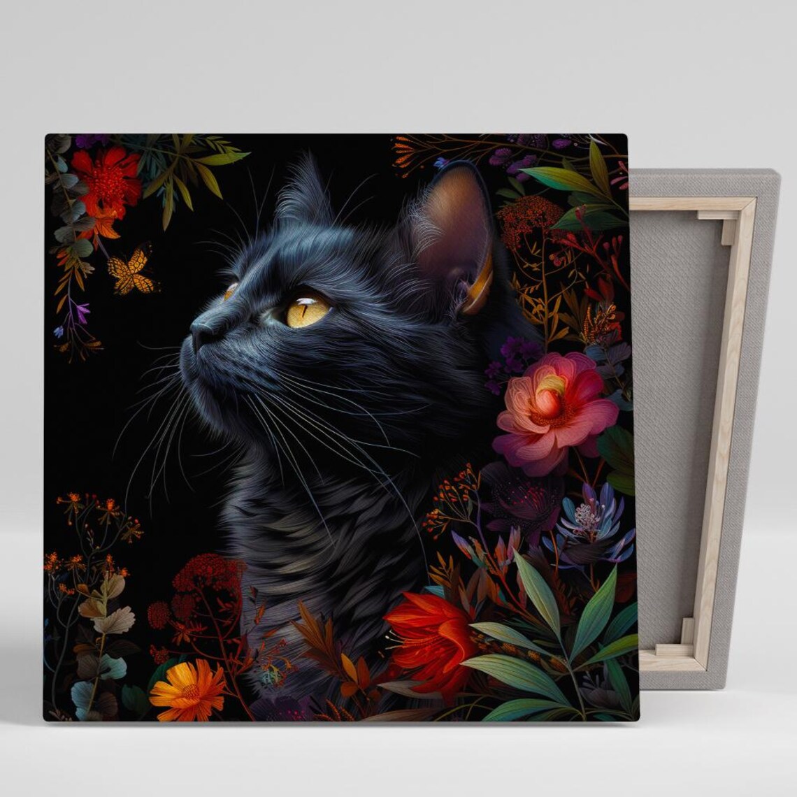 Midnight Garden Cat, Bohemian Living Room Art Print