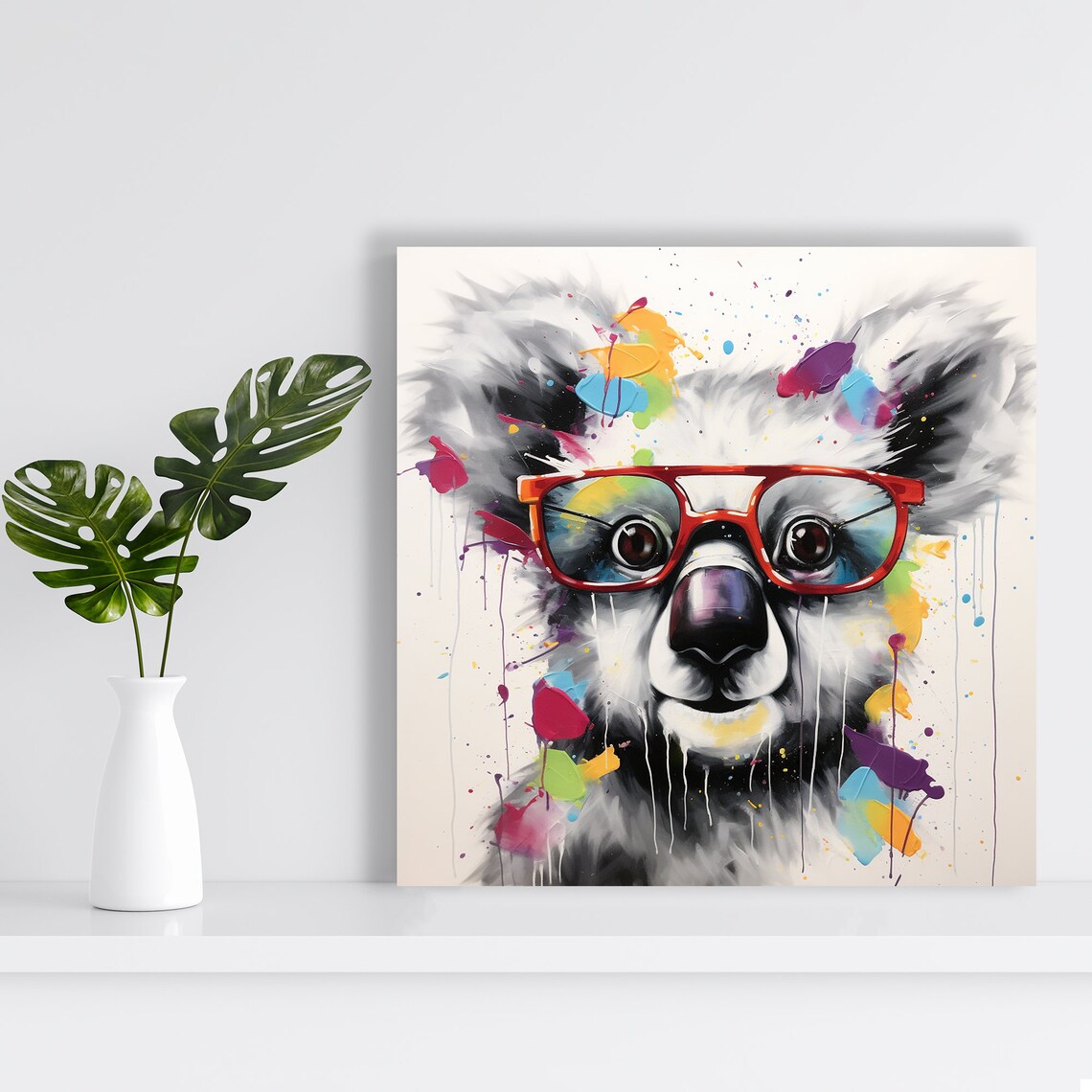 Hipster Koala Wearing Red Glasses Colorful Paint Splash Pop Art Portrait Poster - Image 2