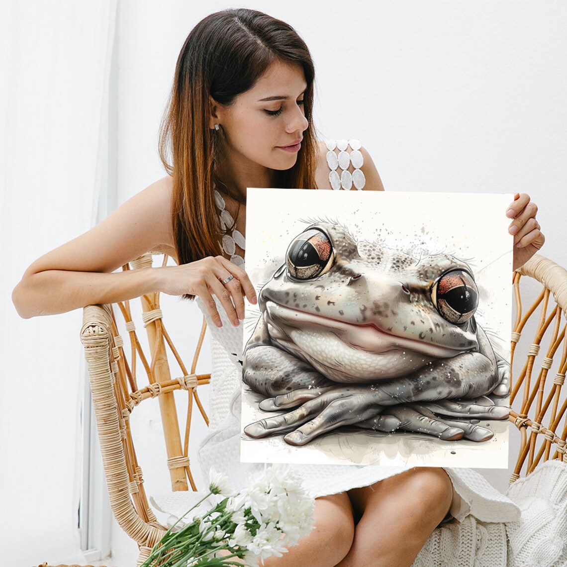 Frog Close Up Soft Watercolor Grey Gentle Modern Decor Poster - Image 3