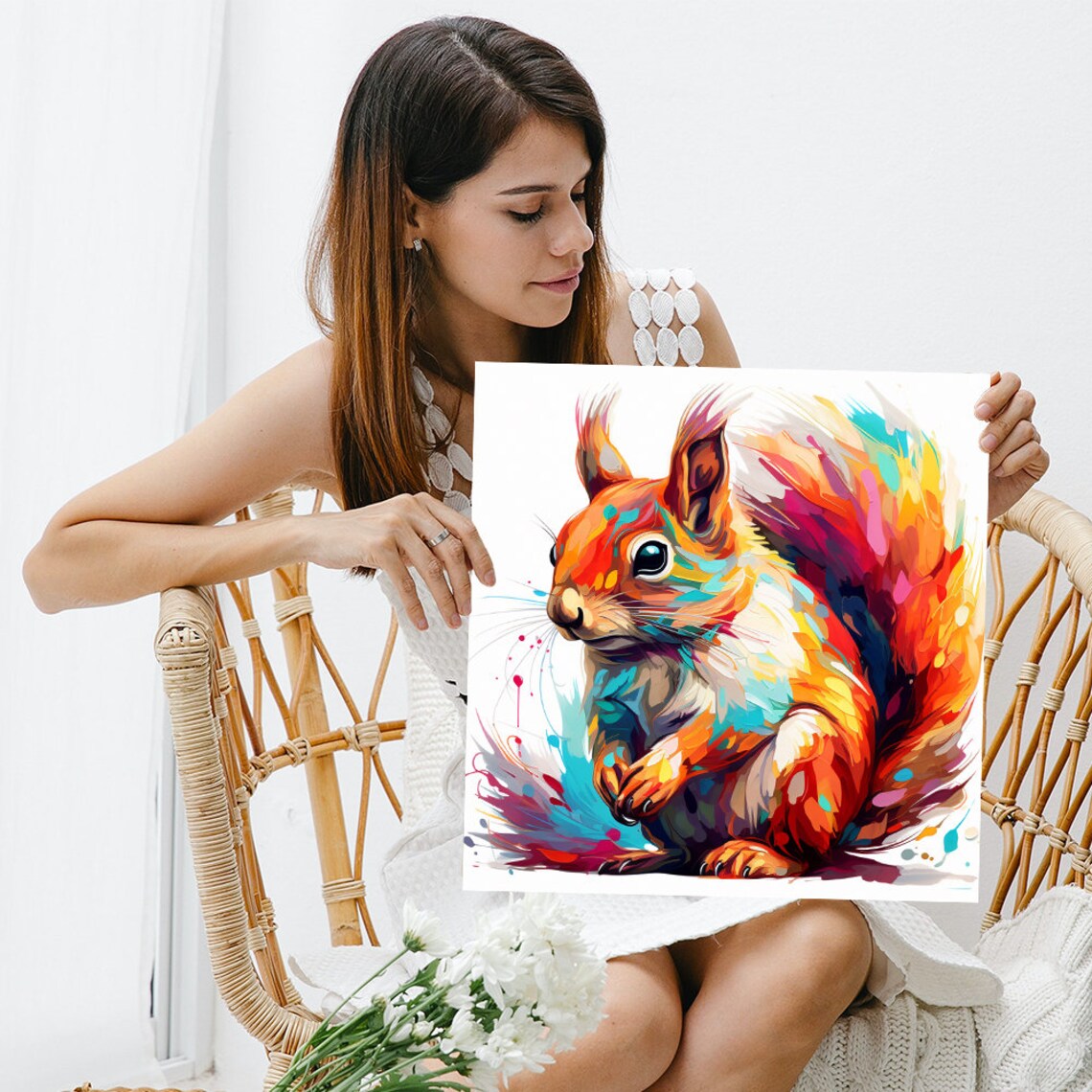 Colorful Abstract Squirrel Splash Art Vibrant Red Orange Turquoise Poster - Image 3
