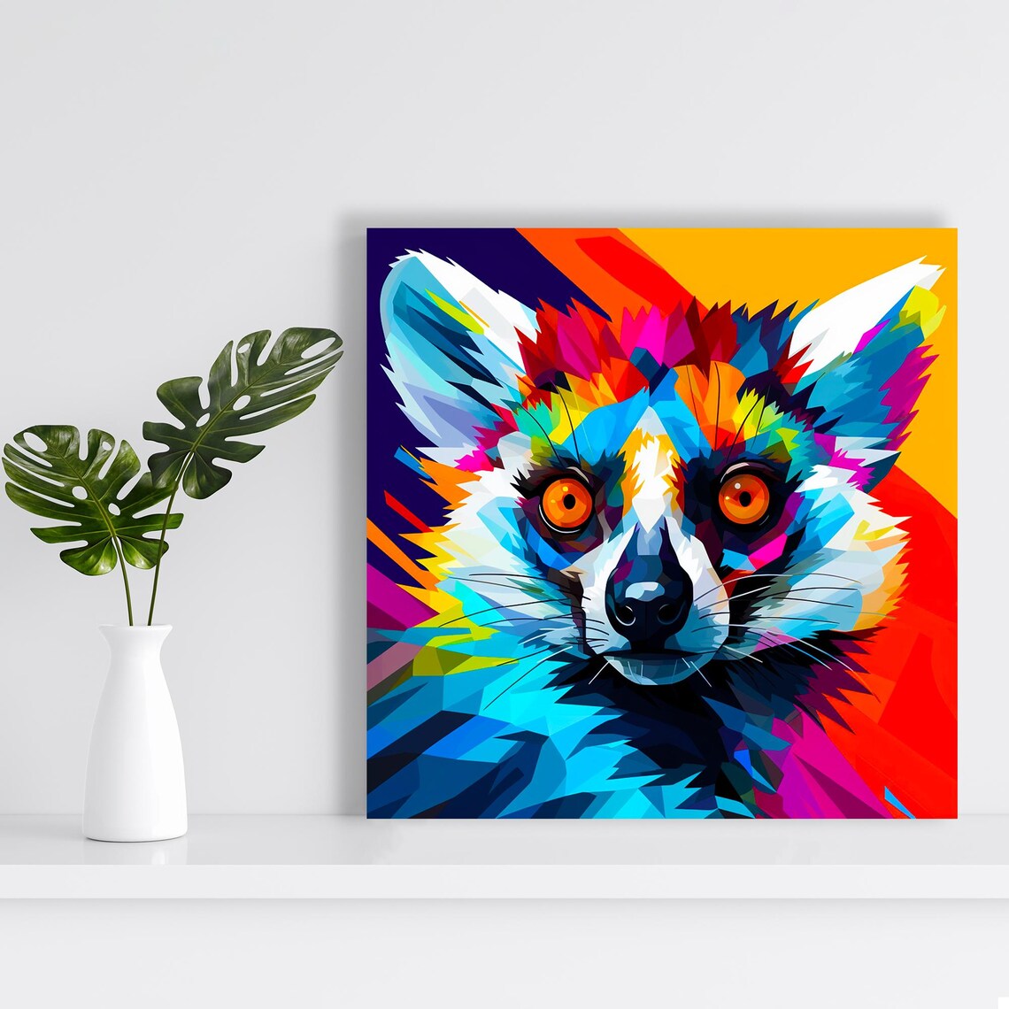 Raccoon Geometric Rainbow Pop Art Vivid Colorful Animal Portrait Poster - Image 2