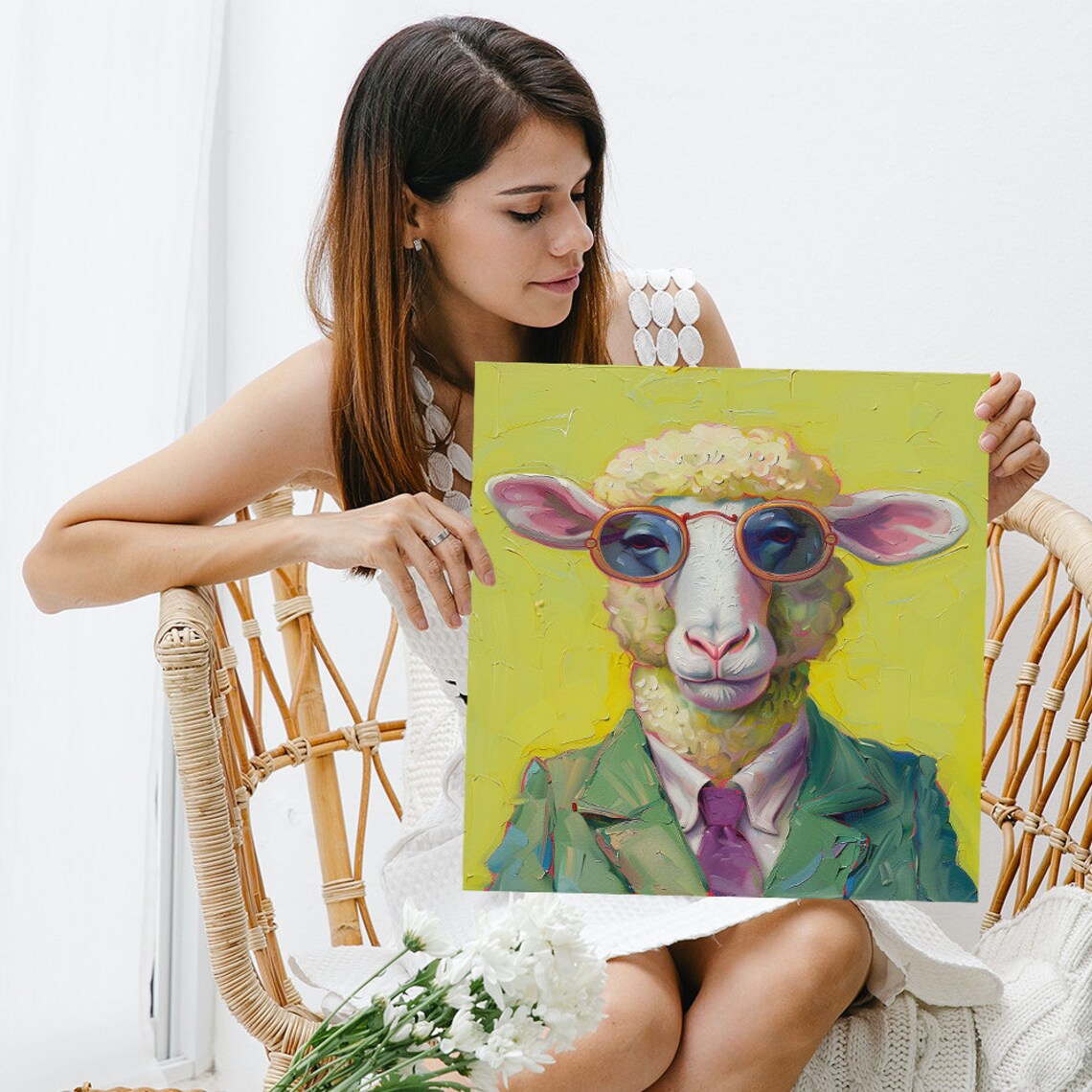 Cool Sheep In Shades Whimsical Animal Art Poster - Image 3