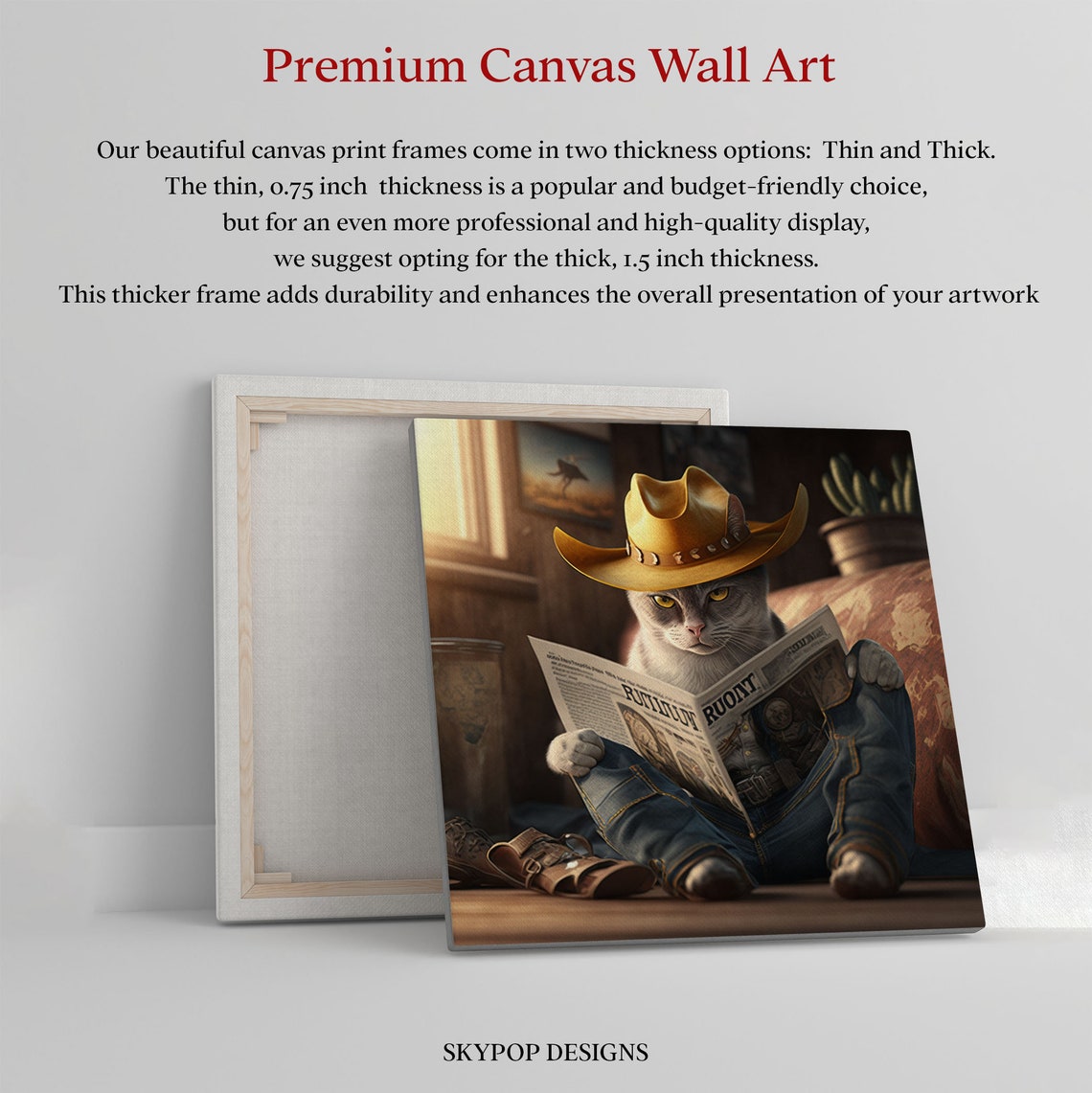 Cowboy Cat Reading Newspaper Western Hat Jeans Funny Animal Poster - Image 2