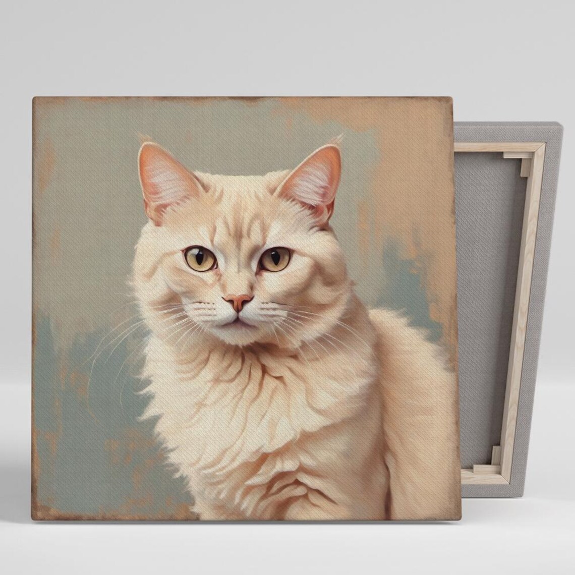 Cream Cat Portrait Golden Eyes Painterly Realism Soft Muted Wall Art Poster