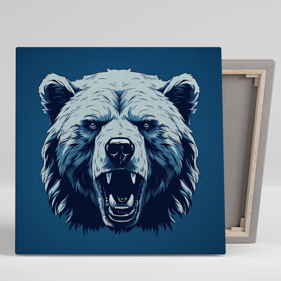 Fierce Roaring Bear Head Navy Blue Bold Modern Wildlife Wall Poster