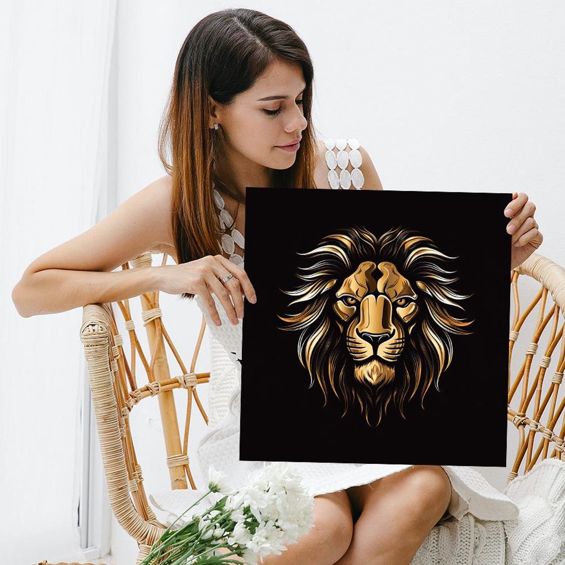 Majestic Golden Lion Art Or Poster Animal Contemporary Minimalist Decor Living Room Office Bedroom Game Room Wall Art Lion Decor - Image 3