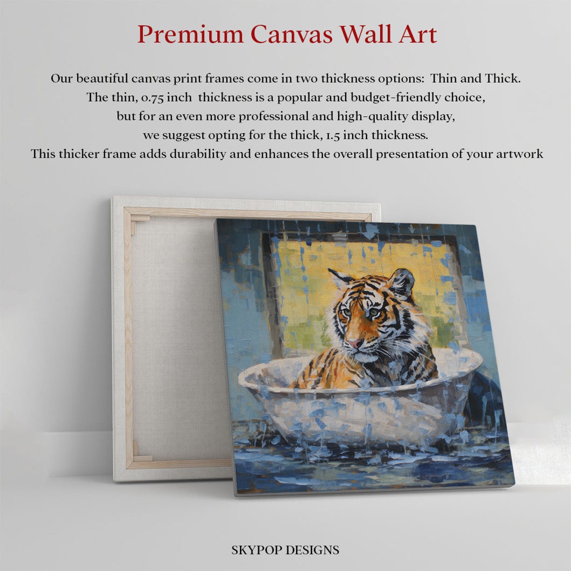 Tiger Relaxing In Bathtub Funny Bathroom Animal Portrait Canvas Poster - Image 3
