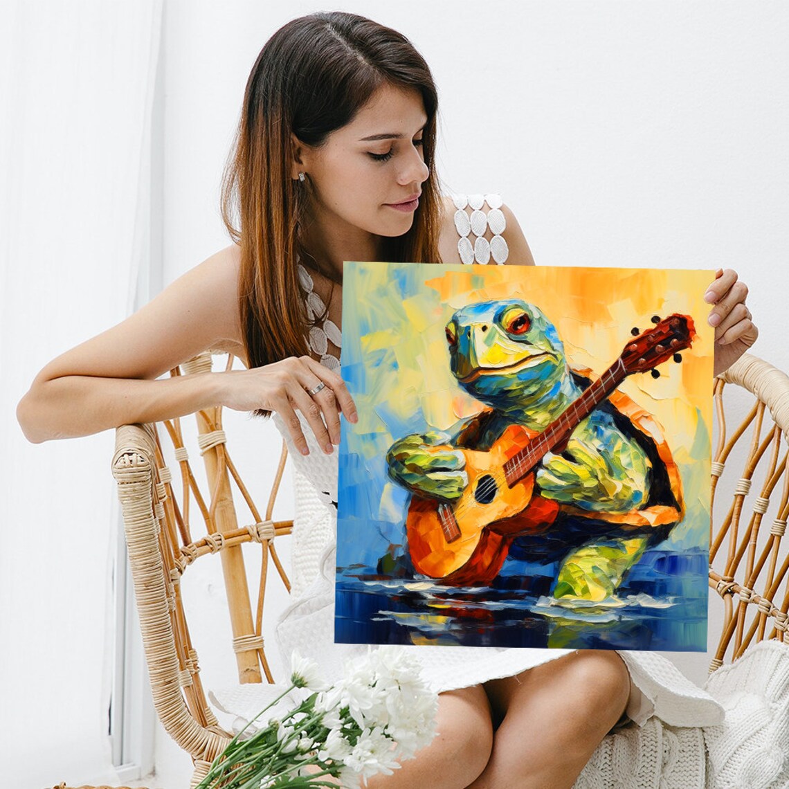 Whimsical Turtle Serenade Art Print, Coastal Decor - Image 3