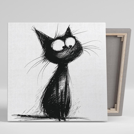 Black Cat Minimalist Bohemian Decor Art Print