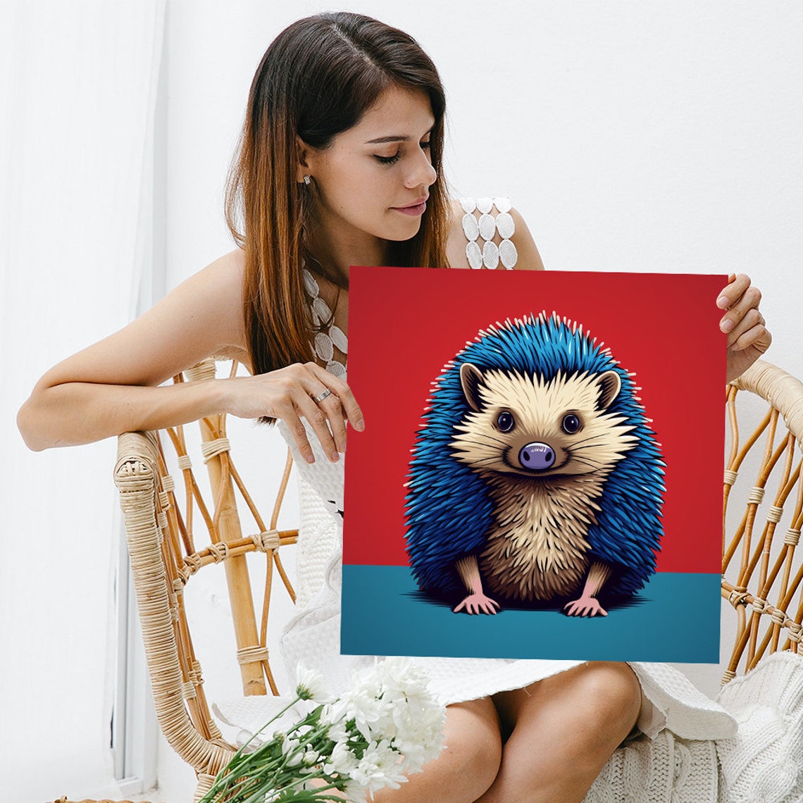 Cute Blue Spined Hedgehog Red Background Modern Pop Art Poster - Image 3