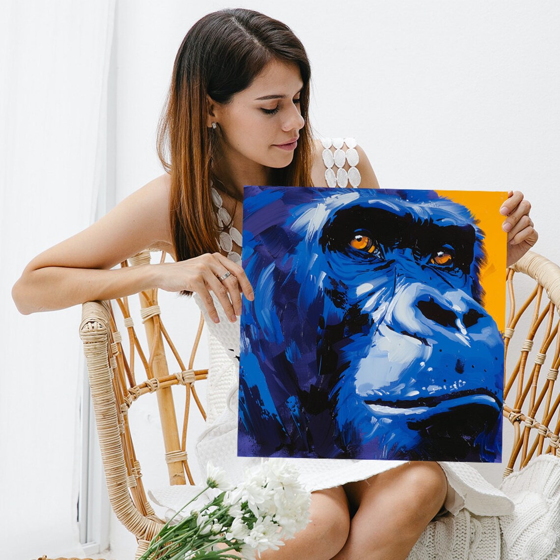Electric Blue Gorilla Amber Eyes Bold Contemporary Portrait Poster - Image 3