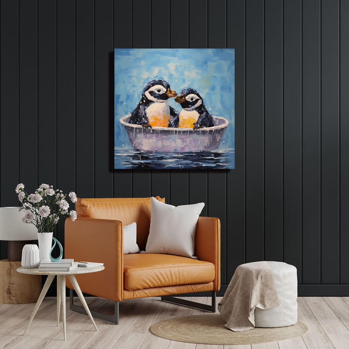 Two Penguins In Bathtub Art Print, Bathroom Decor - Image 2