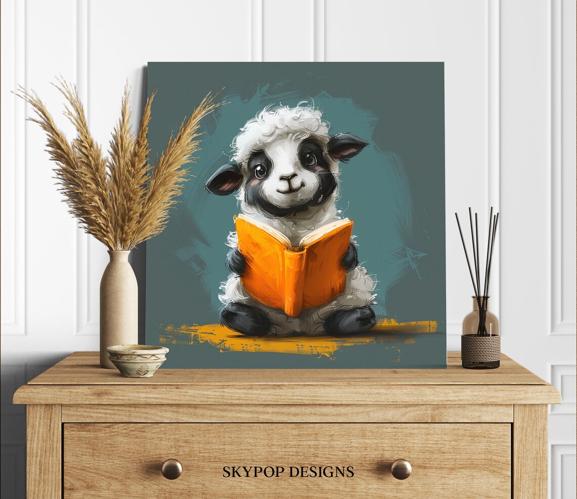 Scholarly Lamb Art Print, Whimsical Nursery Decor - Image 2