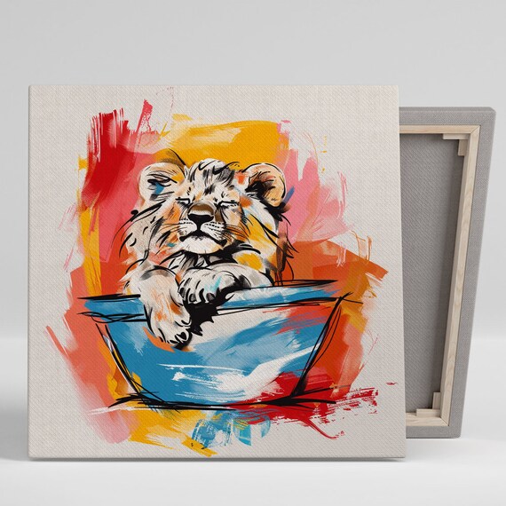 Sleepy Lion Cub, Contemporary Whimsical Art Print