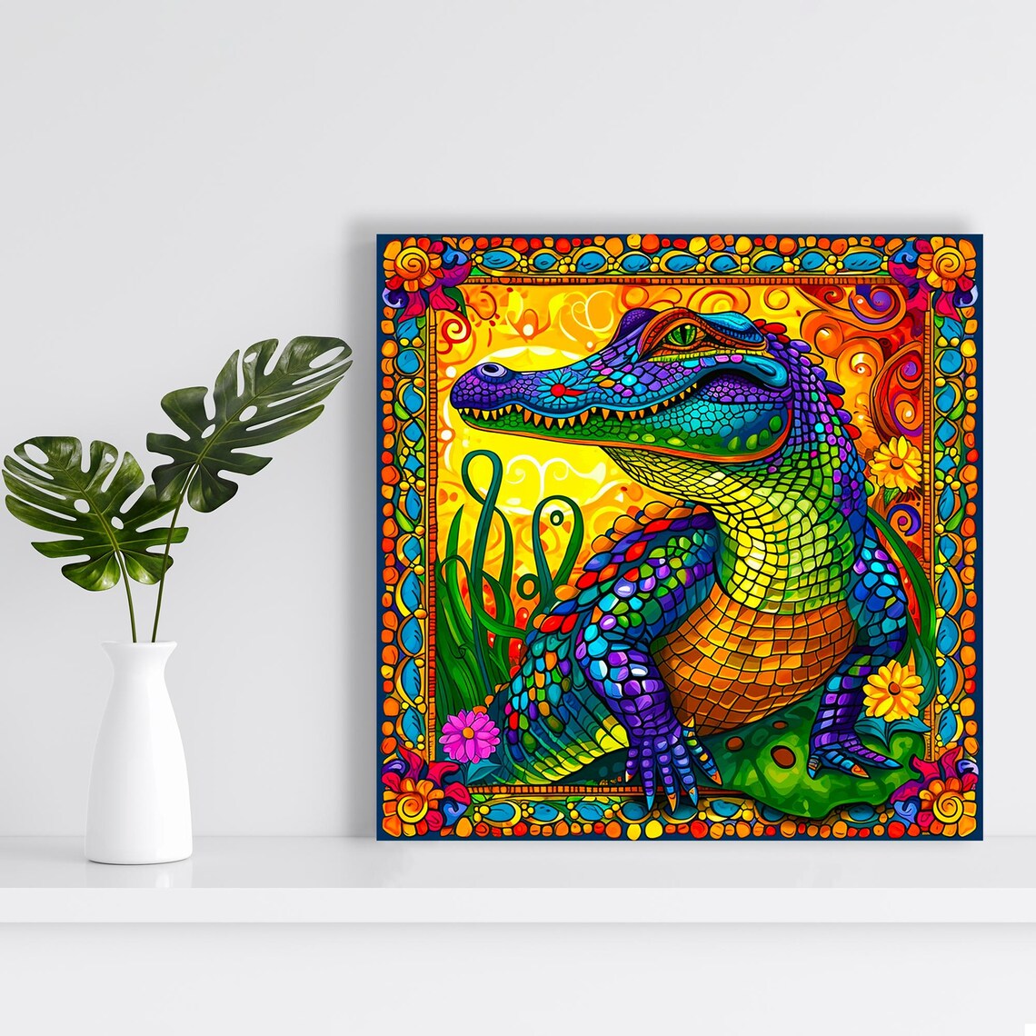 Colorful Crocodile Psychedelic Mosaic Stained Glass Animal Art Poster - Image 2