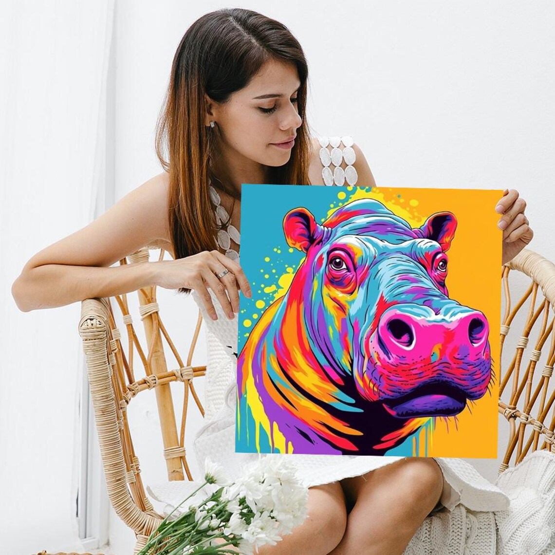 Neon Hippo Pop Art Poster, Bohemian Room Decor - Image 3
