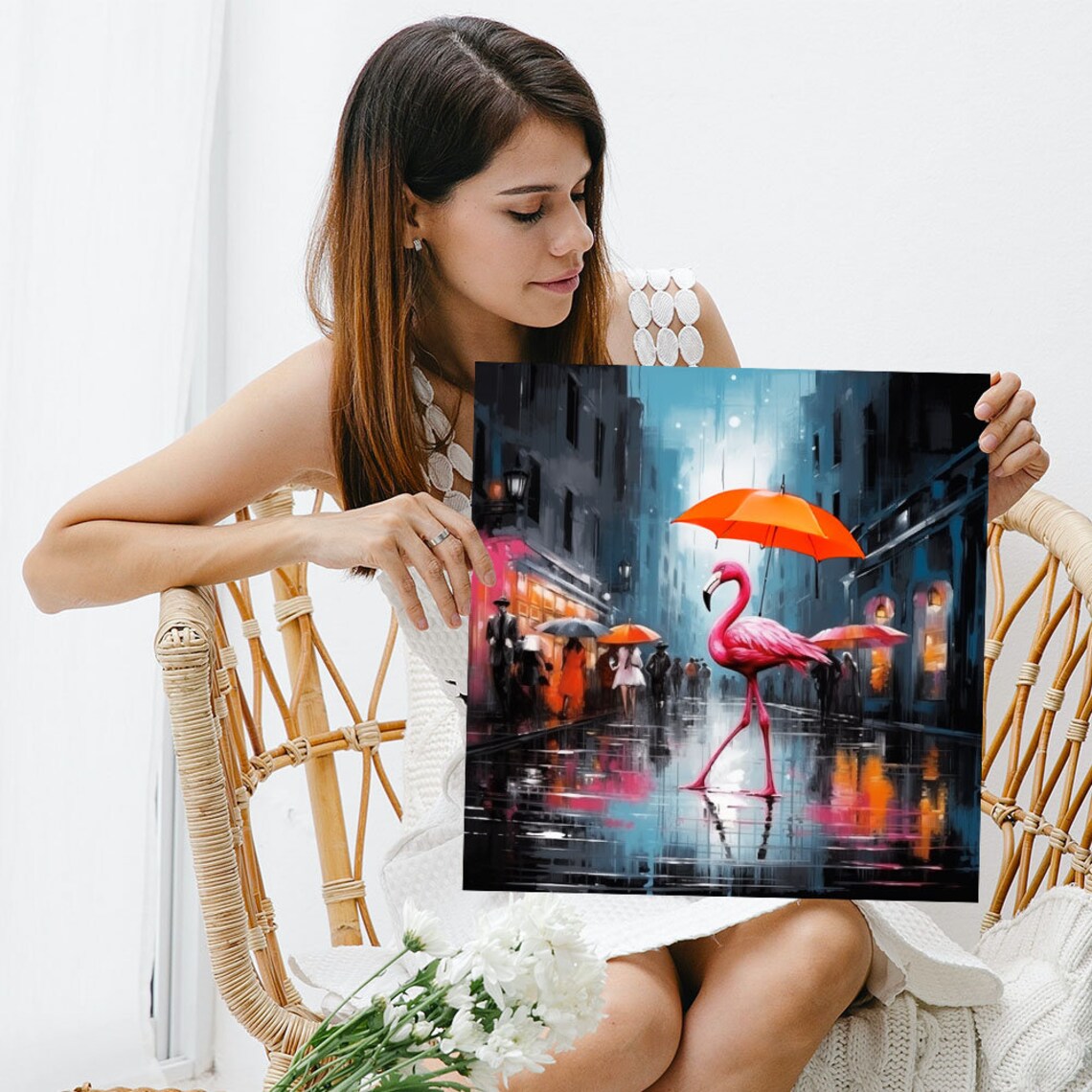 Flamingo in Rain Exotic Tropical Bird Poster Print - Image 5