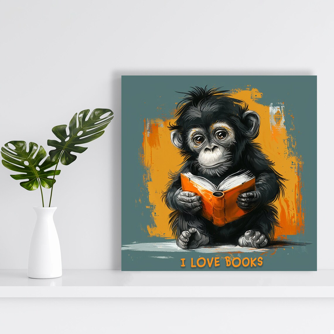 Whimsical Chimpanzee Literacy Wall Art Print - Image 2