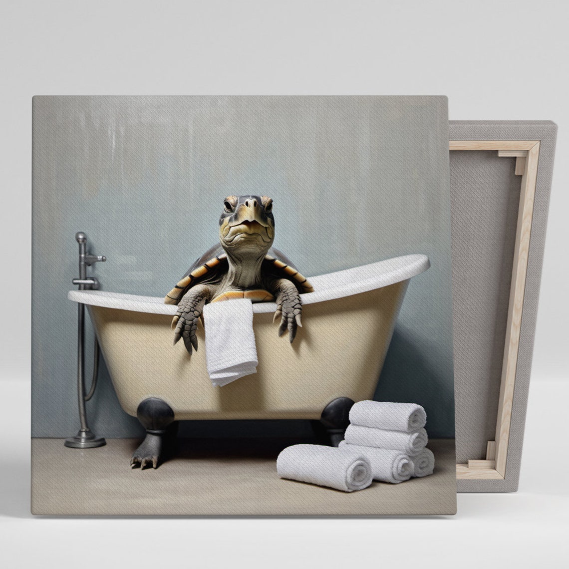 Sea Turtle Bathtub Spa Day Funny Bathroom Towel Relaxing Wall Art