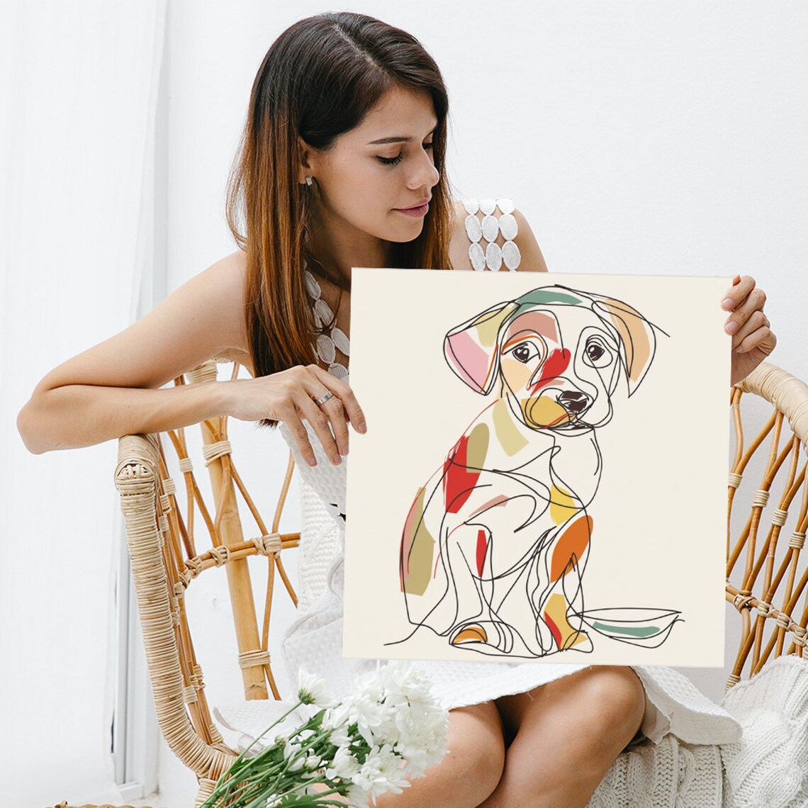 Labrador Puppy One Line Drawing Colorful Patches Minimalist Dog Art - Image 3