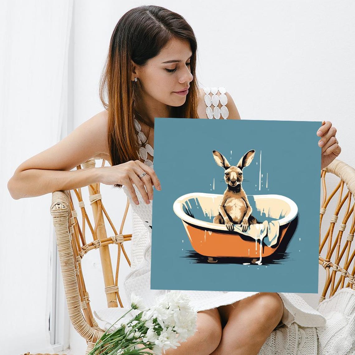 Kangaroo Bathtub Soak Whimsical Bathroom Funny Animal Wall Art Poster - Image 3