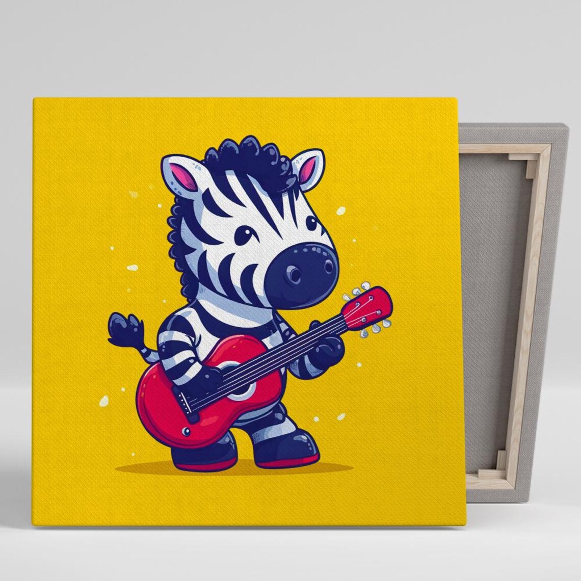 Baby Zebra Playing Guitar Cute Cartoon Music Animal Nursery Art Poster