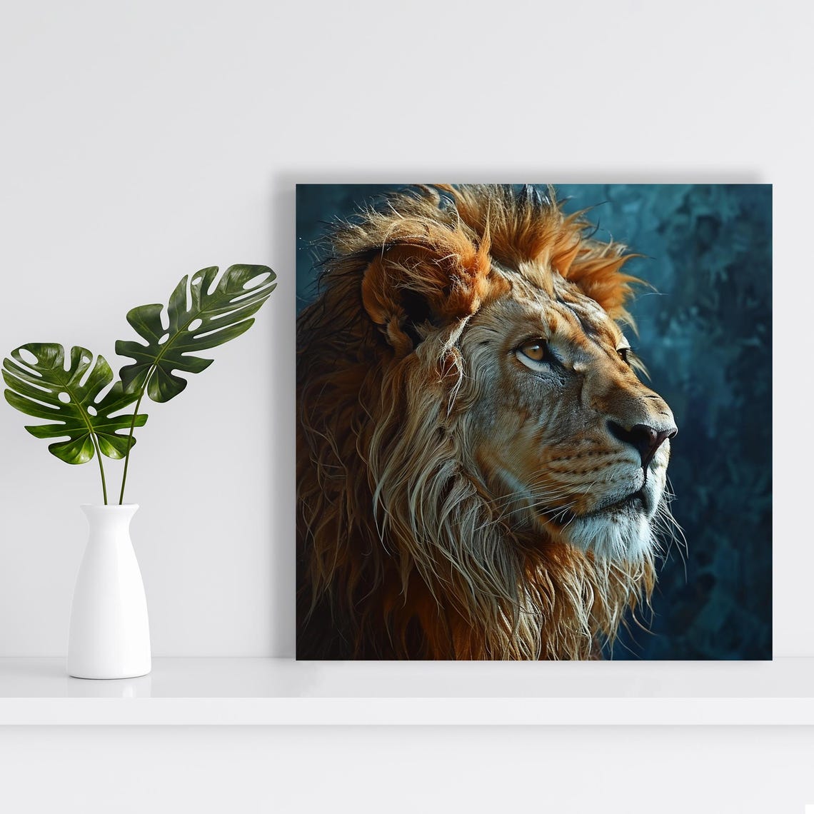 Majestic Lion Profile Dramatic Teal Wildlife Fine Art Nature Poster - Image 2