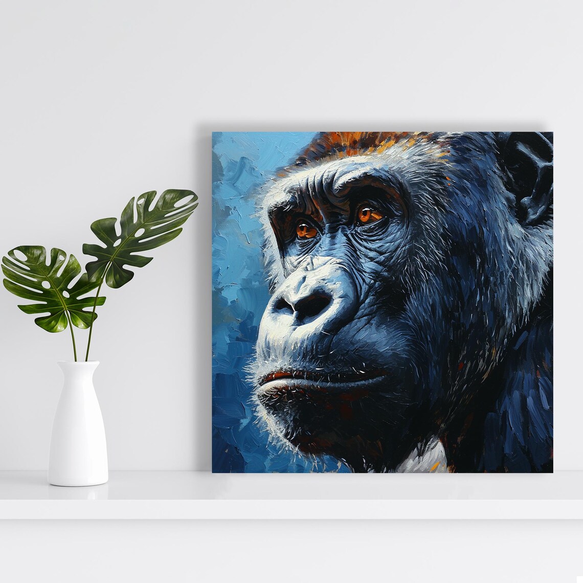 Gorilla Close Up Portrait Blue Orange Painterly Wildlife Art Poster - Image 2