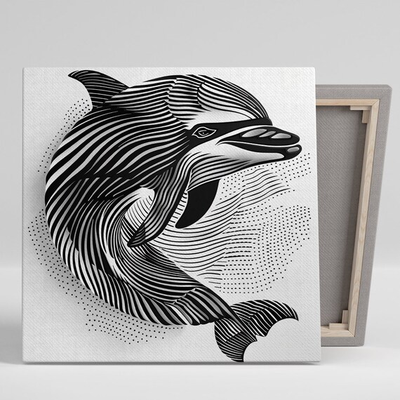 Dolphin Elegance Art Or Poster Contemporary Minimalist Decor Living Room Office Bedroom Dining Room Art Black White Grey Design