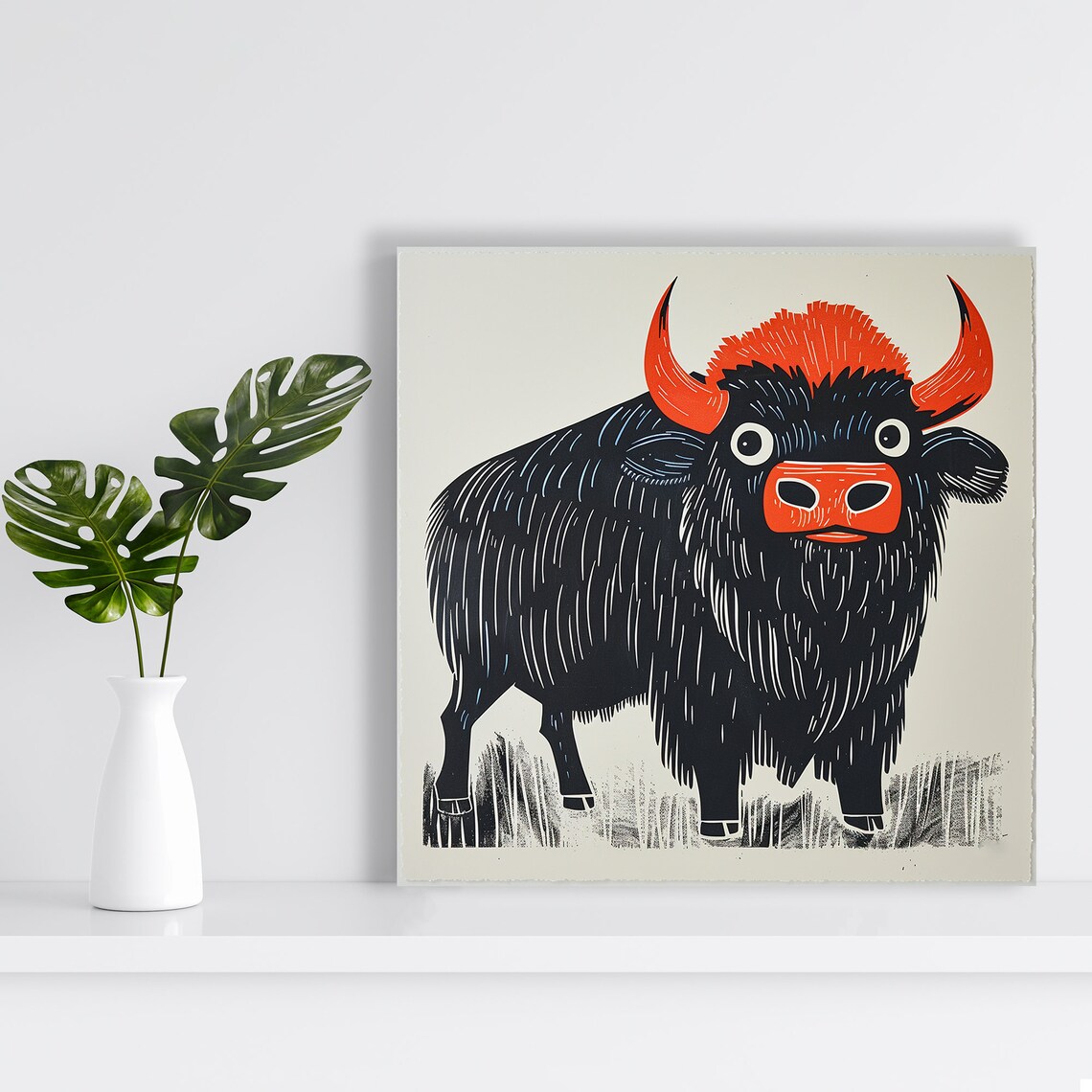 Whimsical Bison Art Print, Contemporary Rustic Decor - Image 2