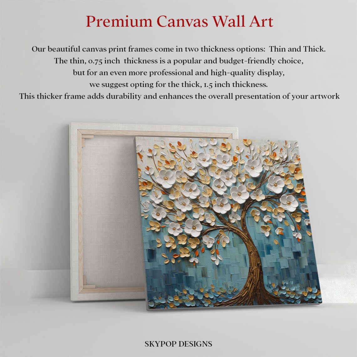 White Blossom Tree Of Life Gold Blue Impasto Textured Art Poster - Image 4