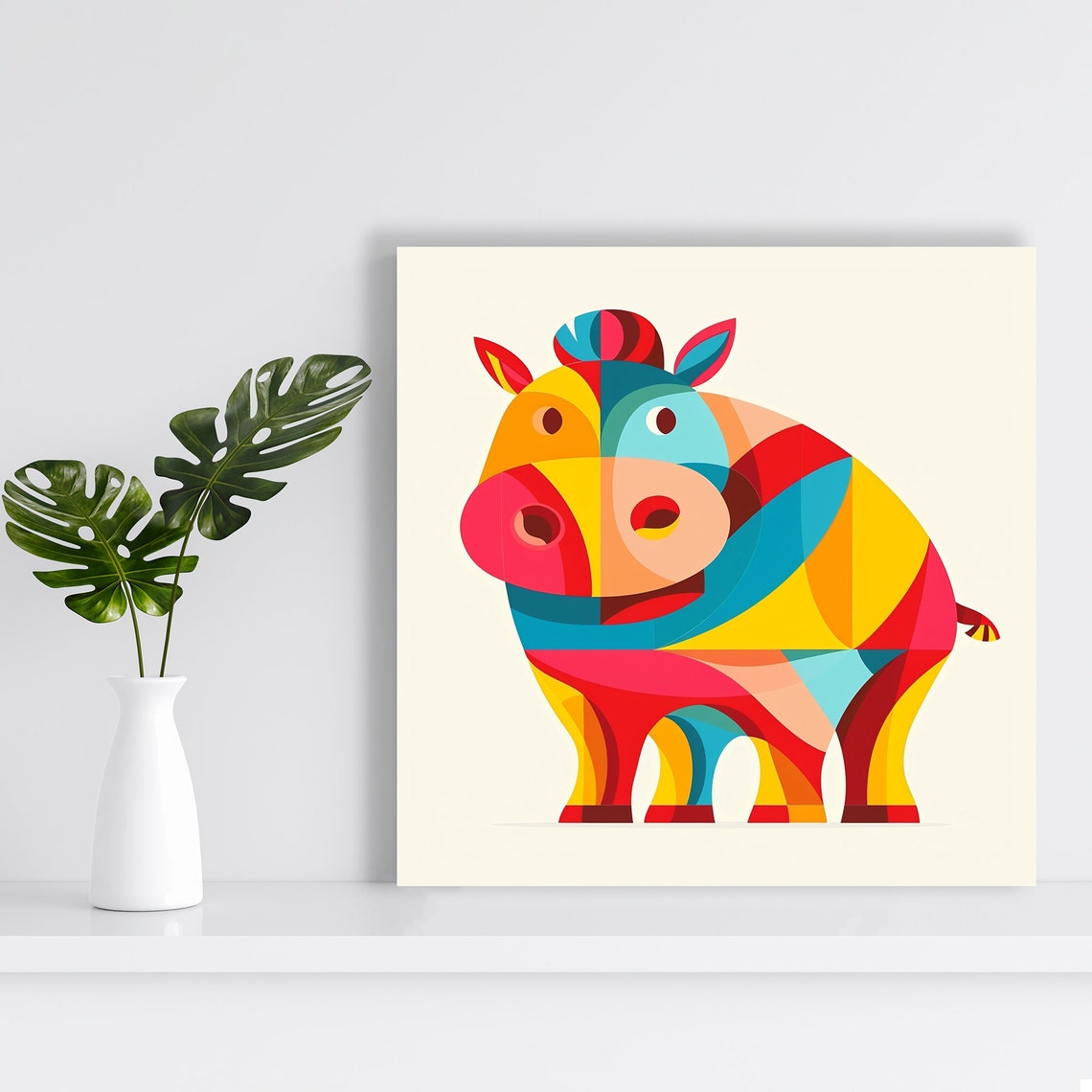 Colorful Geometric Cow Pop Art Bold Rainbow Abstract Animal Print - Image 2