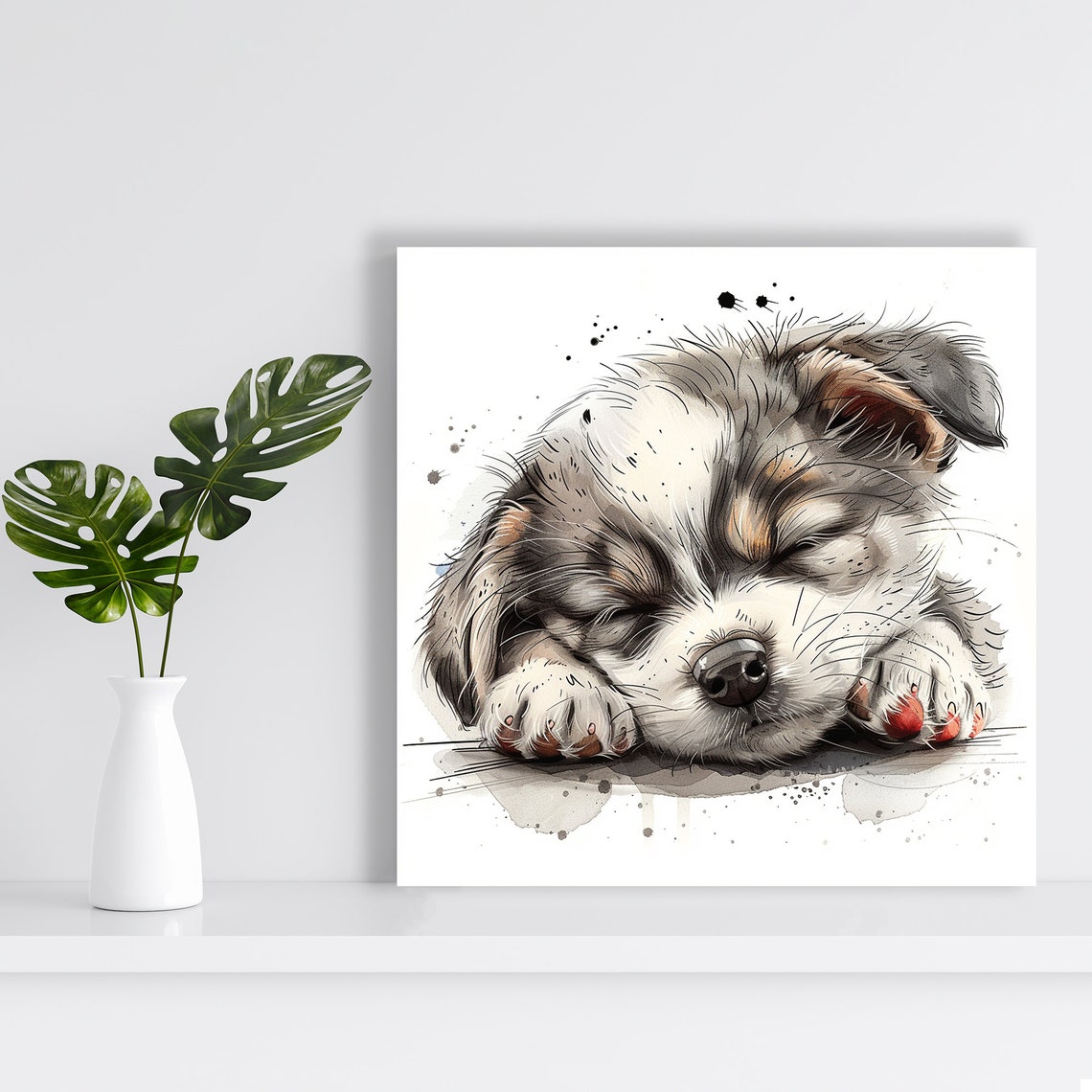 Sleepy Puppy Napping Soft Watercolor Gentle Grey Nursery Poster - Image 2