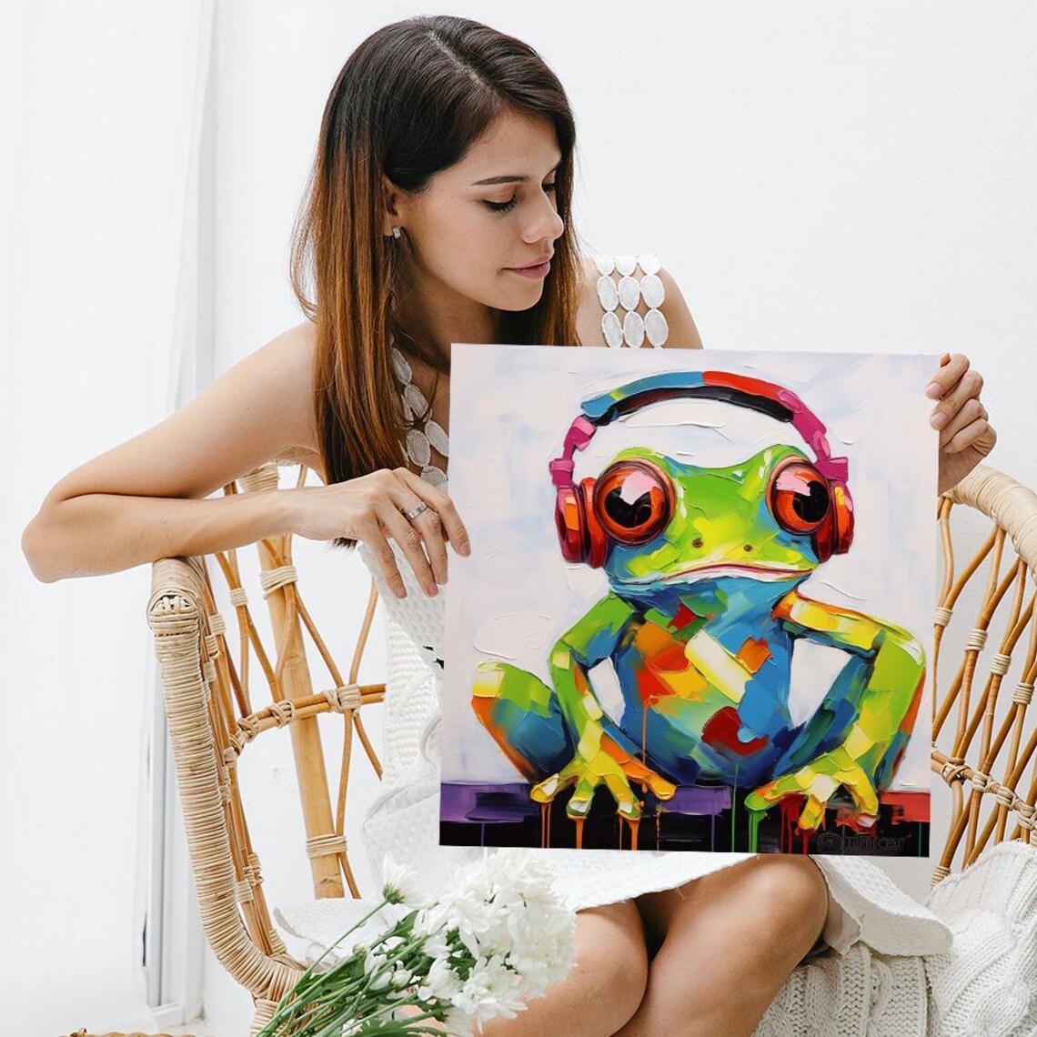 Frog Wearing Headphones Colorful Pop Art Music Lover Wall Poster - Image 3
