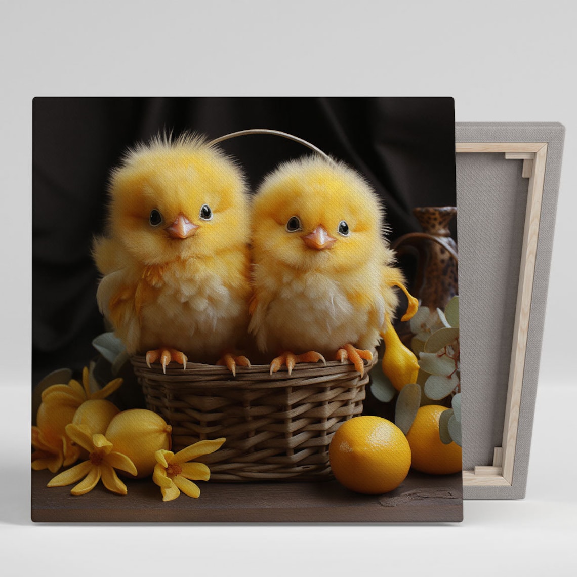 Two Chicks in a Basket, Cute Animal Art Print