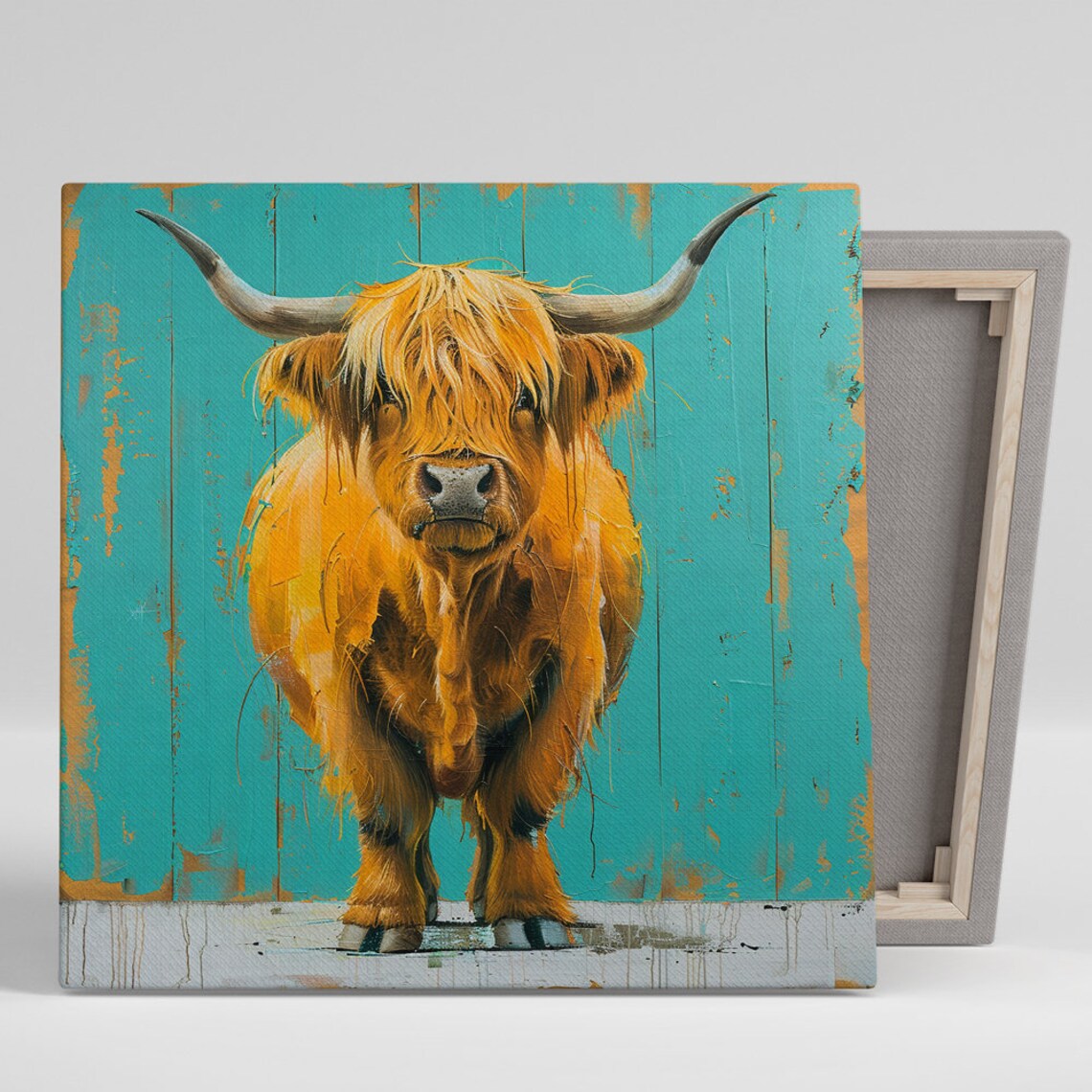 Ginger Highland Cow Rustic Turquoise Barn Wood Farmhouse Poster Print