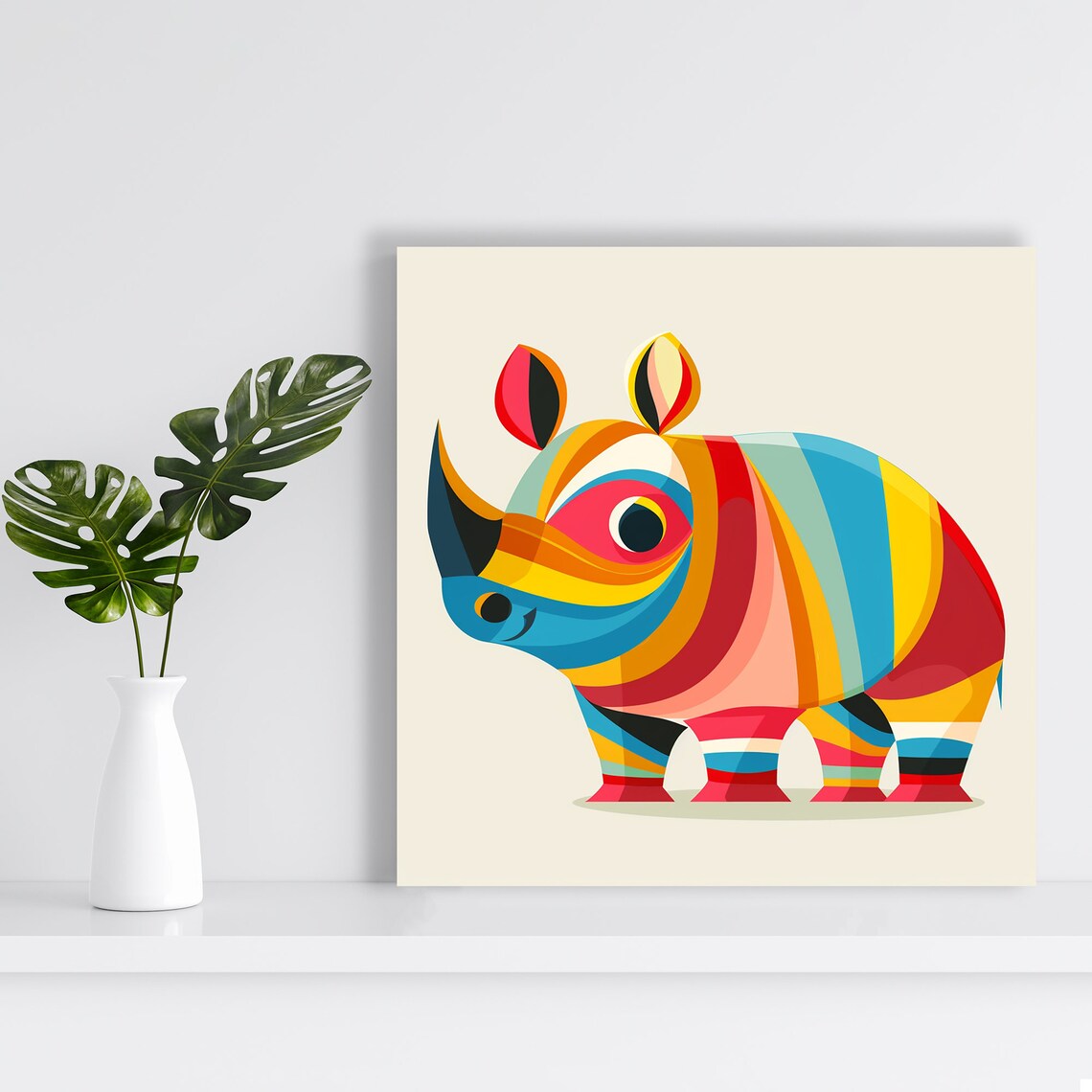 Geometric Rainbow Rhino Colorful Stripes Modern Minimalist Animal Poster - Image 2
