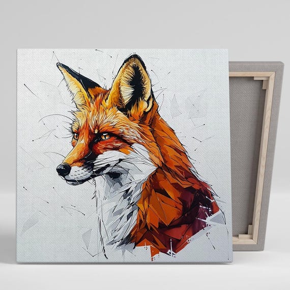 Geometric Fox Portrait Art Or Poster Contemporary Bohemian Rustic Decor Living Room Office Bedroom Art Orange Black White Red