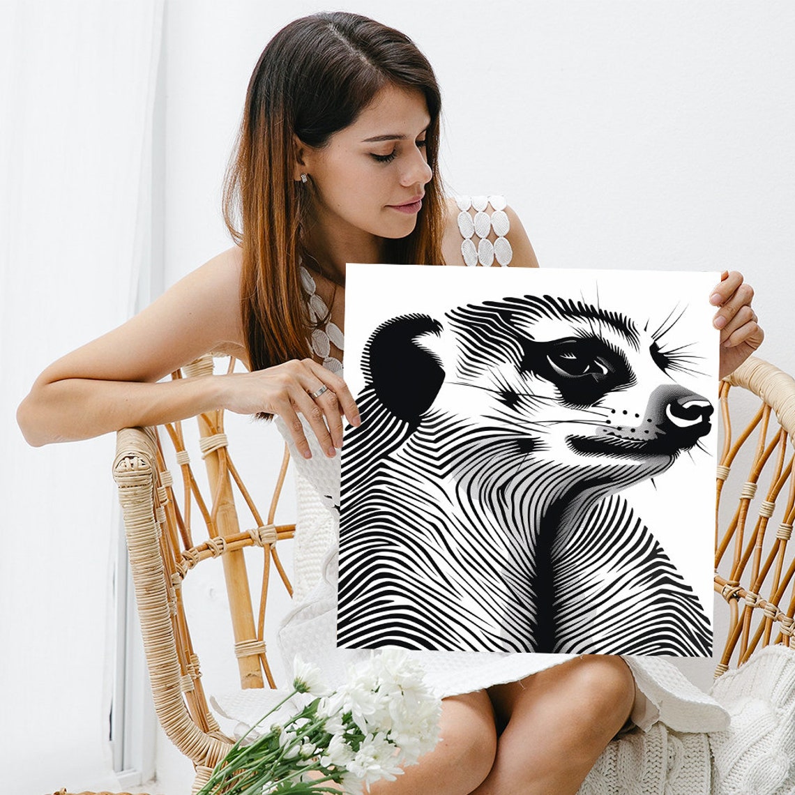 Black White Line Art Dog Head Minimalist Contour Animal Wall Poster - Image 3