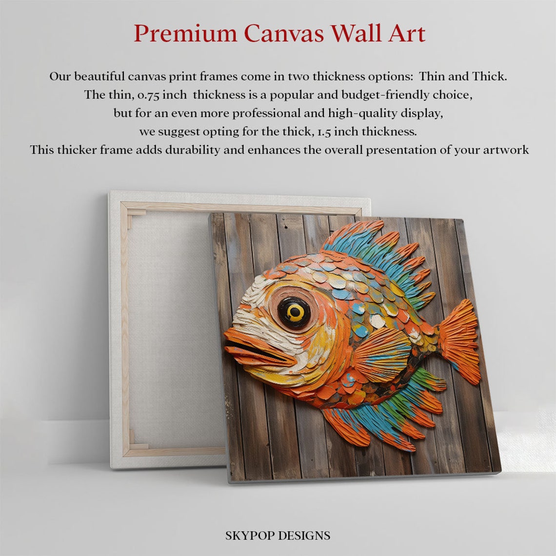 Colorful Carved Wooden Fish Folk Art Rustic Plank Wall Decor Poster - Image 3
