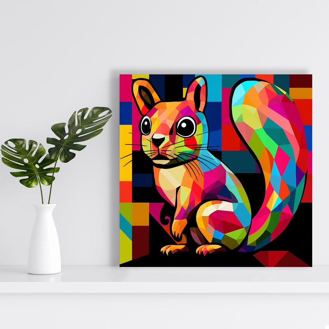Multicolor Geometric Mosaic Squirrel Pop Art Rainbow Wall Poster - Image 2