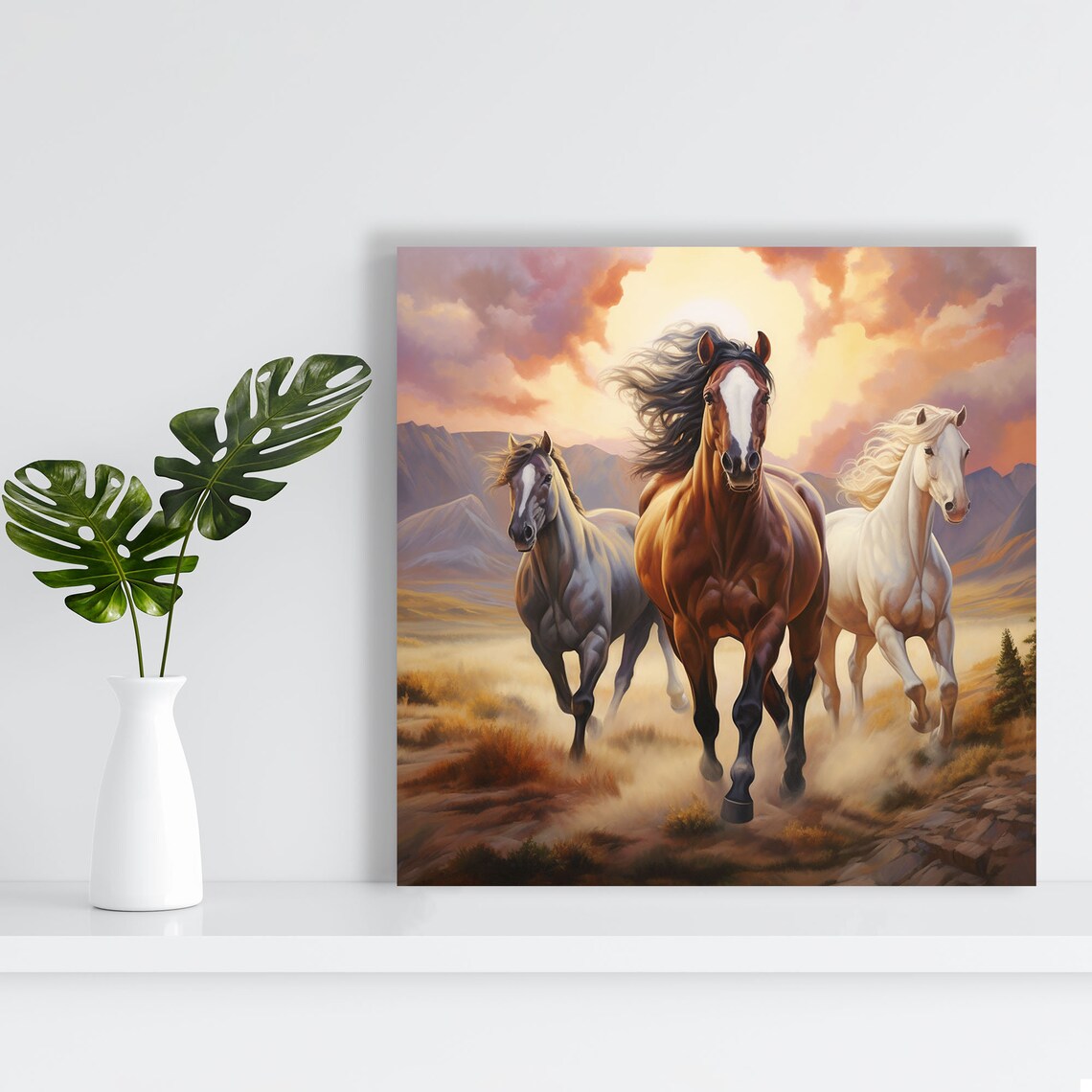 Horses, Modern Farm Life Living Room Art Print - Image 3