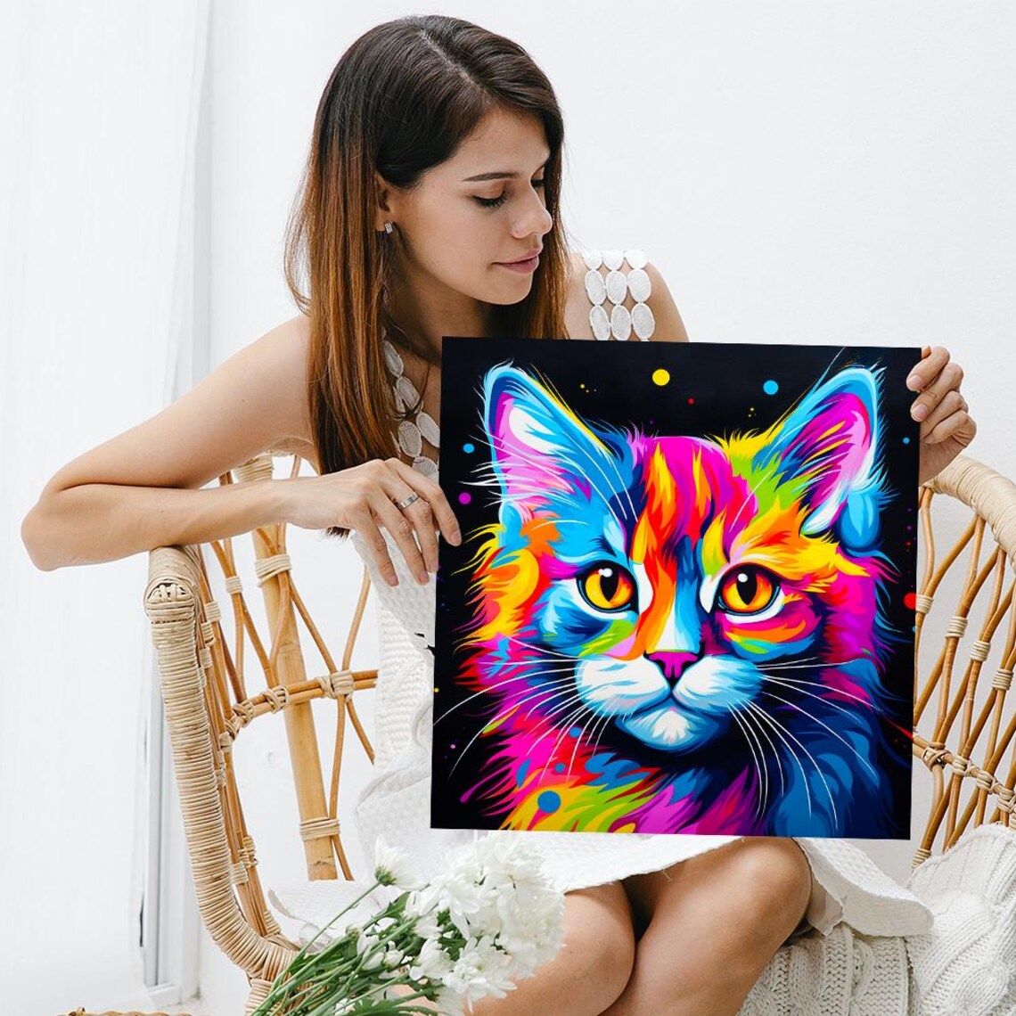 Psychedelic Cat Pop Art Poster Print, Modern Decor - Image 3
